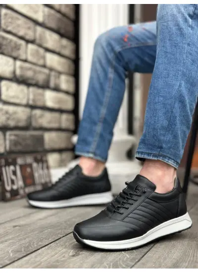 İçi Dışı Hakiki Deri Gizli Bağcık Rahat Taban Siyah Sneakers Casual Erkek Ayakkabı