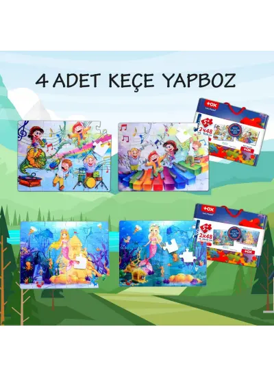 4 Set - 96 Parça  Müzik ve Deniz Kızı 5+ Keçe Yapboz - 5 Yaş Puzzle