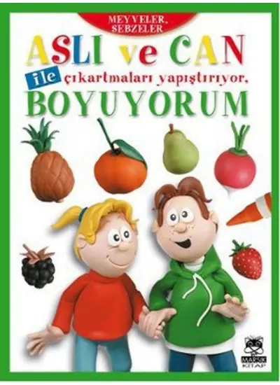 Aslı ve Can ile Çıkartmaları Yapıştırıyor, Boyuyorum - Meyveler, Sebzeler  (4022)