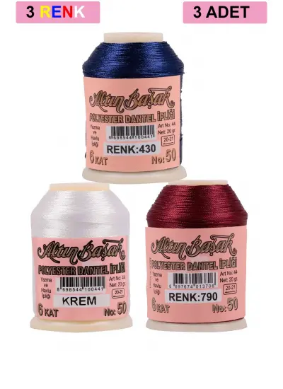 3 Adet Altınbaşak Oya ve Dantel İpi 20 gr - No: KREM - 790 - 430