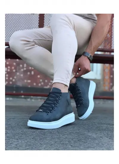 Gri Bağcıklı Sneakers  Yarım Bilek Bot