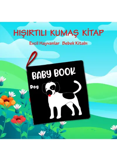 İngilizce Siyah Beyaz Evcil Hayvanlar Kumaş Sessiz Kitap E496 - Bez Kitap , Eğitici Oyuncak , Yumuşak ve Hışırtılı