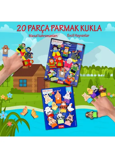 2 Set - 20 Parça  Masal Kahramanları ve Evcil Hayvanlar Parmak Kukla