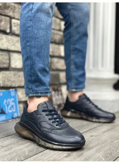 İçi Dışı Hakiki Deri Rahat Taban Lacivert Sneakers Casual Erkek Ayakkabı