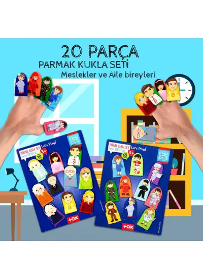 2 Set - 20 Parça  Meslekler ve Aile Üyeleri 20 Parça Parmak Kukla