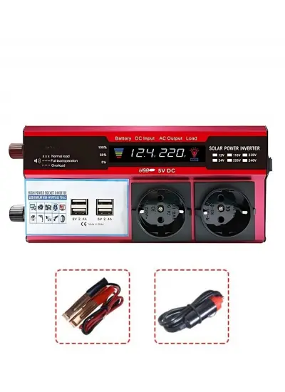 12v 2000w Modifiye Sinüs İnverter Araç Ve Güneş Enerjisi Uyumlu, Çift Usb, Çift Priz Ve Çakmaklık