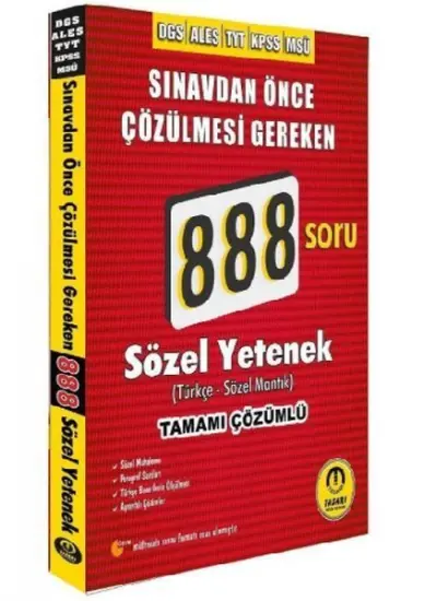 Tasarı DGS ALES TYT KPSS MSÜ Sözel Yetenek 888 Soru Bankası Çözümlü  (4022)