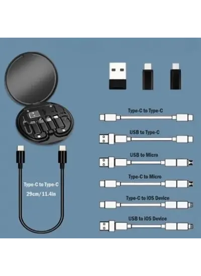 60w Destekli Kablo Kutusu Seyahat Kablo Seti 5i 1 Arada Usb Type-c Şarj Kablosu Seti