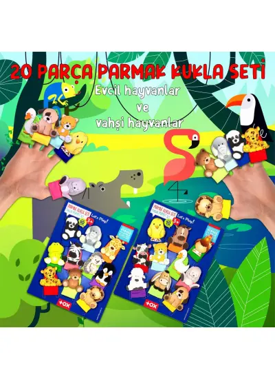 2 Set - 20 Parça  Vahşi Hayvanlar ve Evcil Hayvanlar Parmak Kukla