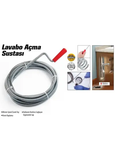 Lavabo Ve Gider Boruları Açacağı - Lavabo Açma Sustası - 5Metre