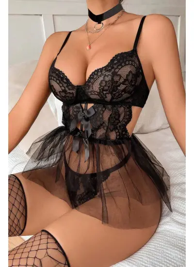 SİA Siyah Dantelli Transparan Babydoll 18515