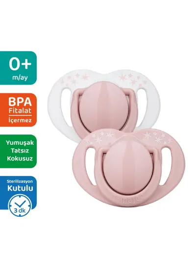 Mamajoo Sterilizasyon & Saklama Kutulu Powder Pink Desenli İkili Ortodontik Emzik / 0 Ay+