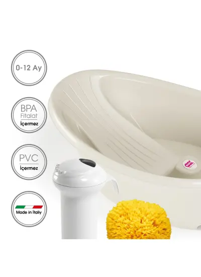 OkBaby Bella Çift Yönlü Banyo Küveti 0-12 ay & Splash Bebek Duşu & Doğal Banyo Süngeri No.10