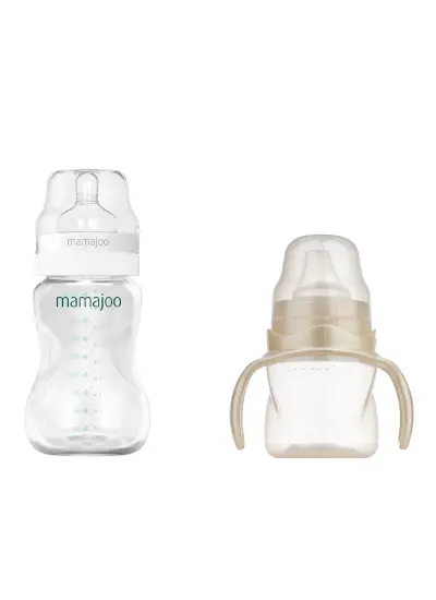 Mamajoo Kulplu Eğitici Bardak 160ml & Silver Biberon 250ml / Pearl