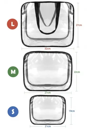 Kadın Erkek 3 Adet Şeffaf Seyahat Makyaj Çantası