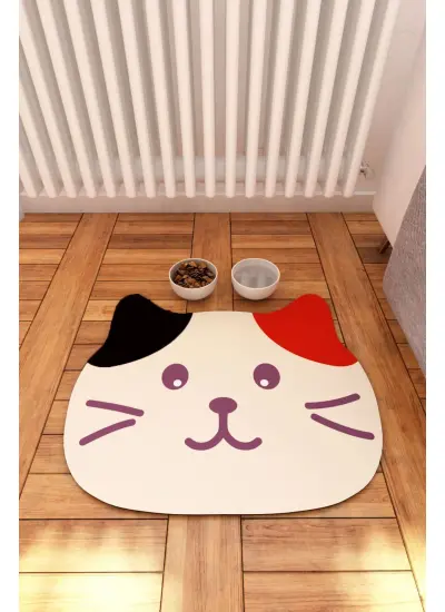 Kedi Tuvalet Önü Paspası, Kedi Mama Önü Paspası, Kedi Desenli Paspas, 50x60 Cat01ps