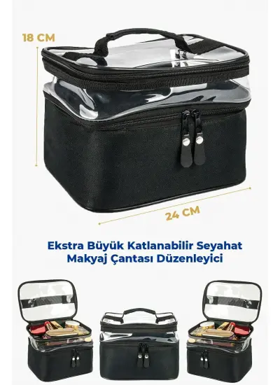 Kadın Makyaj Çantası Iki Geniş Bölmeli Askılı Katlanabilir Bakım Seyahat Organizer Makyaj Çantası