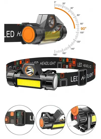 Kafa Lambası LED Şarjlı Su Geçirmez Darbeye Dayanıklı Kamp İş Kafa Feneri 6500K 4W