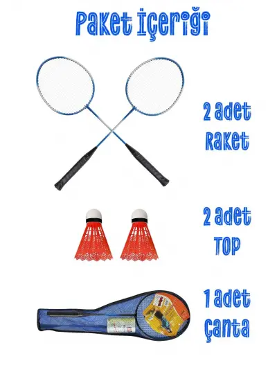 5'li Çantalı Set Badminton Raketi Seti 2 Raket + 2 Top + Çanta Amatör Çocuk-Genç Raket Top Seti 500