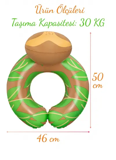 Hayvan Figürlü 3-6 Yaş 30 kg Simit Yüzme Simidi Havuz Deniz Şişme Yüzücü Simidi 50 cm