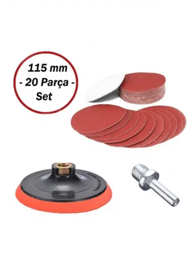 Cırt Zımpara Seti + Matkap Aparatı 115 Mm (20 Parça)