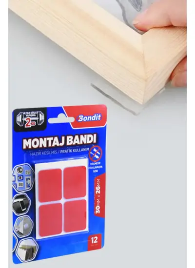 Bondit Çerçeve Tablo Banyo Mutfak Montaj Bandı Dörtgen 30x26mm