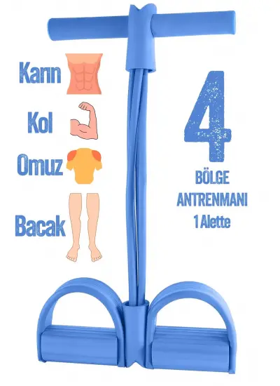 4 Lastik Body Shaper Karın Kol Jimnastik Egzersiz Mekik Çekme Evde Spor Kondisyon Kürek Aleti Mavi