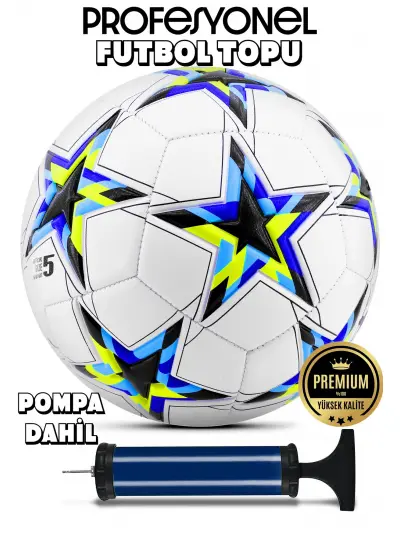 Orijinal Futbol Topu Şampiyonlar Ligi Pompalı Sert Zemin Halı Saha Futbol Topu No:5 Siyah 034