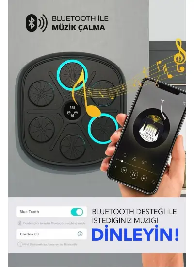 Boks Eğitim Makinesi Sayaçlı RGB Işıklı Bluetooth Müzik Çalar Box Egzersiz Elektronik Kum Torbası