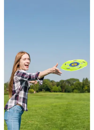 Frisbee Frizbi Fırlatma Diski Disk Atma Oyunu Çocuk Yetişkin Plaj Bahçe Oyuncak 24 Cm Neon