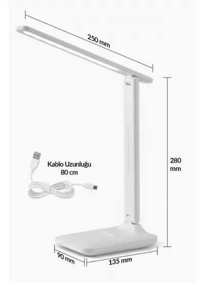 Şarjlı Masa Lambası 3 Renk Dokunmatik Telefon Standlı Kademeli Çalışma Okuma Işığı Gece Lambası 9w