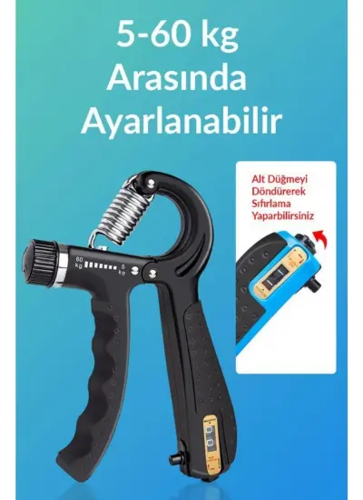 Sayaçlı El Yayı 5-60 Kg Bilek Güçlendirici Alet Ayarlanabilir Fitness Egzersiz Mavi