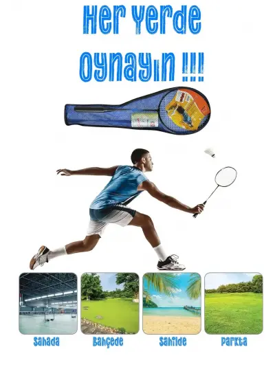 11 Parça Çantalı Set Badminton Raketi Seti 2 Raket + 8 Top + Çanta Amatör Çocuk-Genç Raket Top Seti