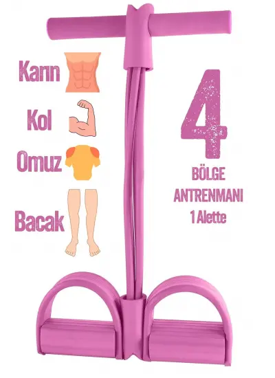 4 Lastik Body Shaper Karın Kol Jimnastik Egzersiz Mekik Çekme Evde Spor Kondisyon Kürek Aleti Pembe