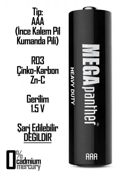 60lı AAA R03 İnce Kalem Pil Kumanda Pili Zn-C 1.5V