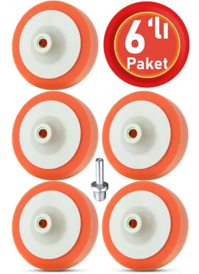 5+1 Set Polisaj Süngeri Turuncu Oto Pasta Cila Parlatma Pedi 150mm + Matkap Aparatı