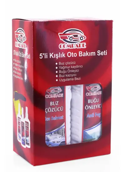 5li Kışlık Oto Araç Bakım Seti Buğu Önleyici + Yağmur Kaydırıcı + Buz Çözücü Sprey Buz Kazıyıcı Set