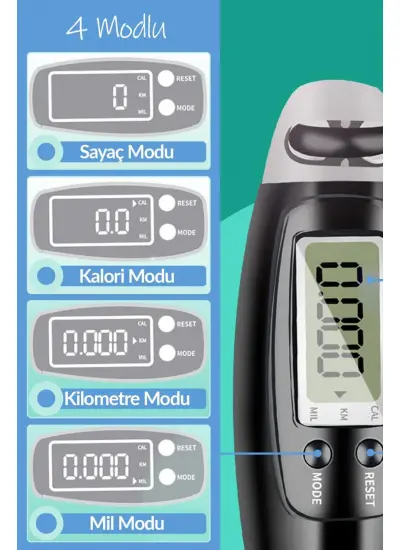 Atlama İpi Elektronik Sayaçlı Kalori Mesafe Ölçerli 4 Mod Uzunluk Ayarlı Göstergeli Atlama İpi Mavi