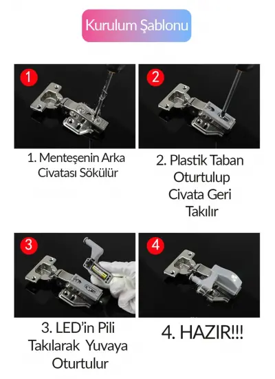 4'lü Otomatik Dolap Lambası Mutfak Banyo Gardırop Çekmece Içi Aydınlatma Menteşe Lambası