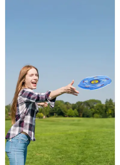 Frisbee Frizbi Fırlatma Diski Disk Atma Oyunu Çocuk Yetişkin Plaj Bahçe Oyuncak 24 Cm Mavi