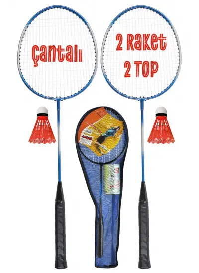 5'li Çantalı Set Badminton Raketi Seti 2 Raket + 2 Top + Çanta Amatör Çocuk-Genç Raket Top Seti 500