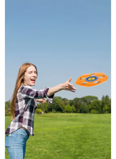 Frisbee Frizbi Fırlatma Diski Disk Atma Oyunu Çocuk Yetişkin Plaj Bahçe Oyuncak 24 Cm Turuncu