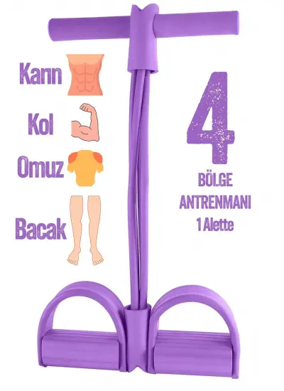 4 Lastik Body Shaper Karın Kol Jimnastik Egzersiz Mekik Çekme Evde Spor Kondisyon Kürek Aleti Mor