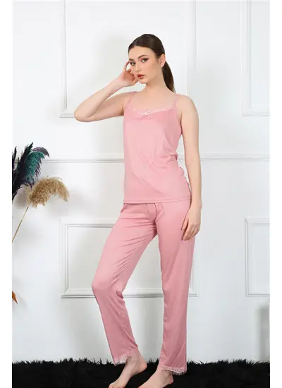 Kadın İp Askılı Somon Pijama Takım 4136