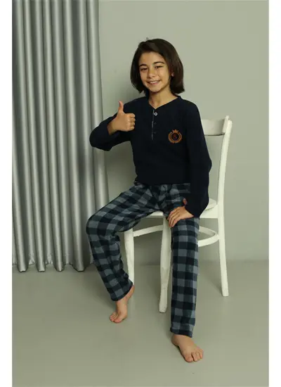 Moda Çizgi Erkek Çocuk WelSoft Polar Lacivert Pijama Takımı 20549