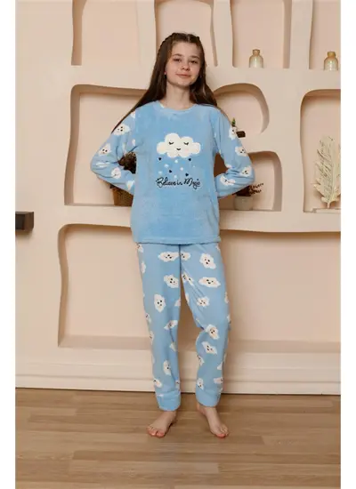 Kız Çocuk WelSoft Polar Mavi Pijama Takımı 20527