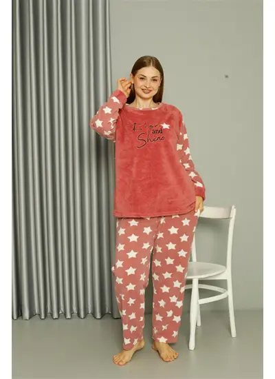 Welsoft Polar Kadın Büyük Beden Pudra Pijama Takımı 808042