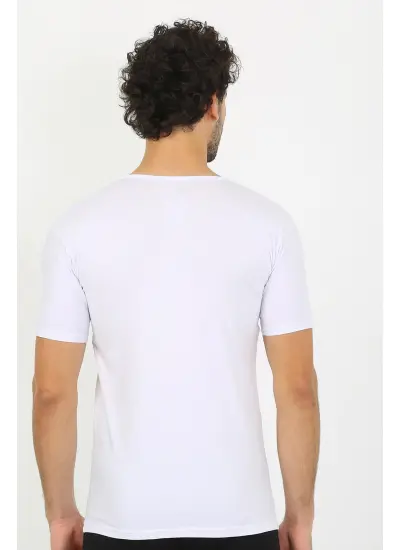 moda çizgi Erkek Likralı V Yaka Beyaz T-Shirt 65700