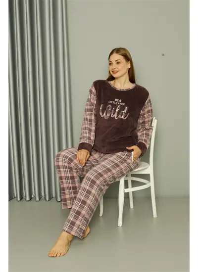 Welsoft Polar Kadın Büyük Beden Vizon Pijama Takımı 808040