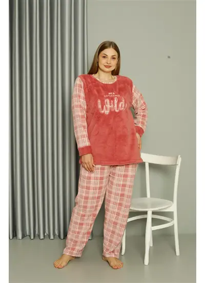 Welsoft Polar Kadın Büyük Beden Pudra Pijama Takımı 808040